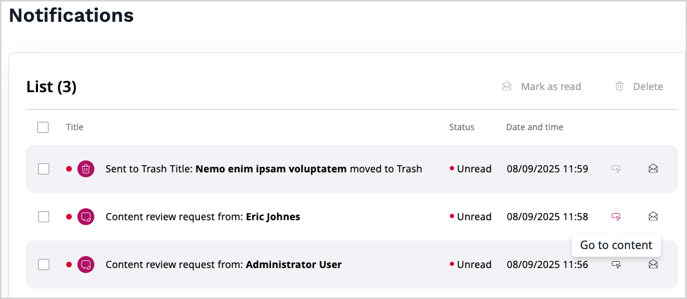 Notifications screen
